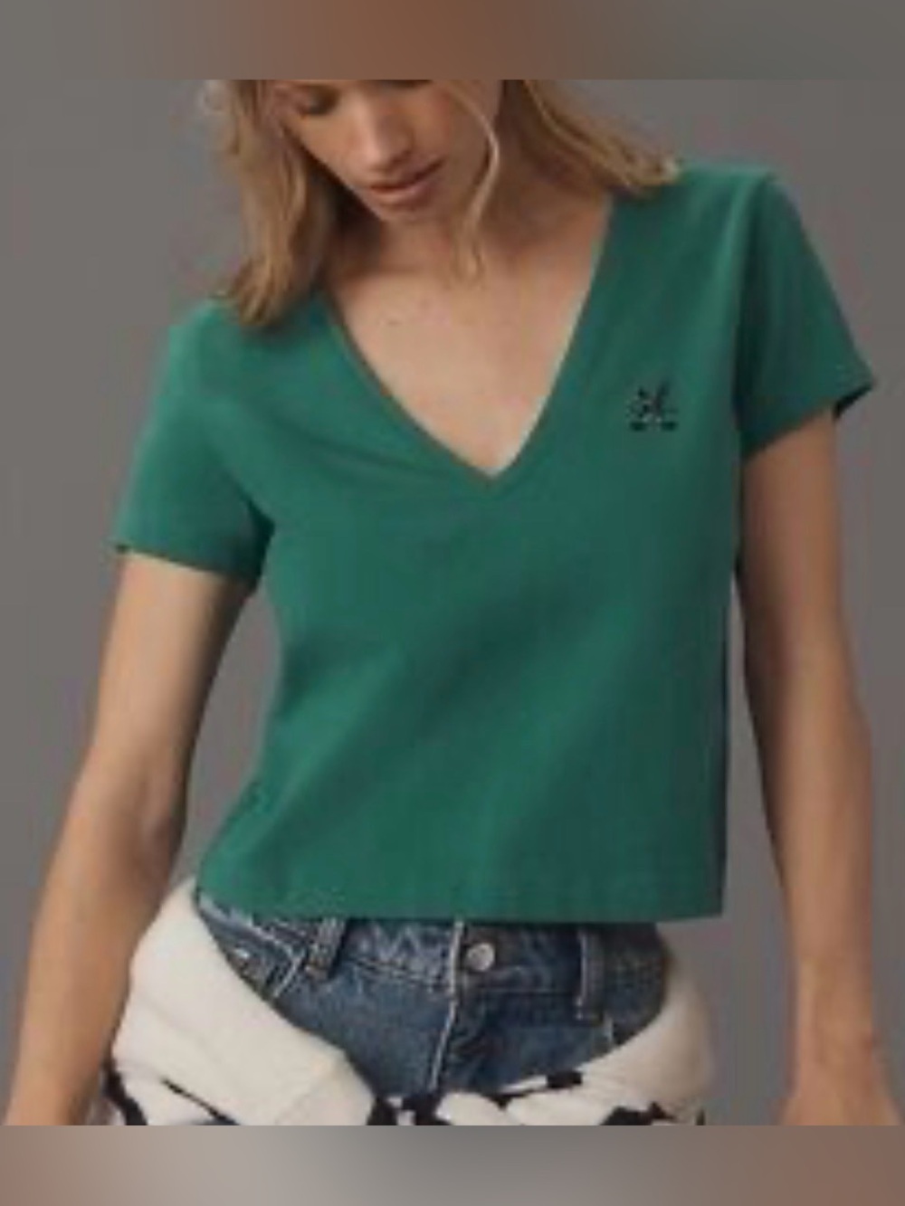 Maeve Green V-Neck Cropped Tee Size XL